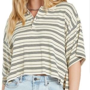 Volcom Polo Shirt Cropped Oversized Striped Top Women's Size Medium